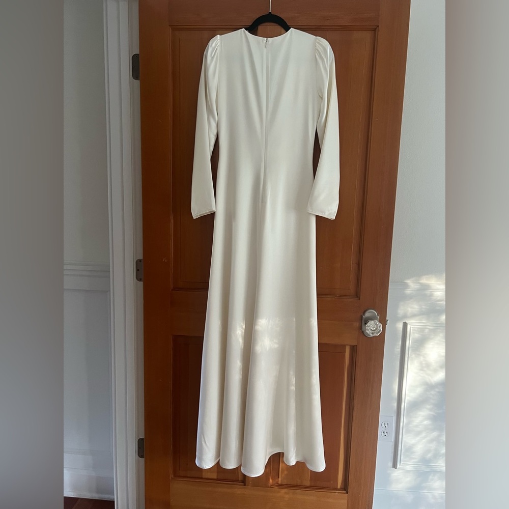 Reformation Dress Delphi Silk Slit Long-Sleeve Wedding Maxi Ivory 2 - Picture 9 of 15